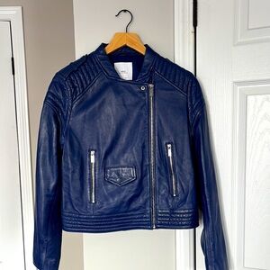 Mango Blue Genuine Leather Jacket
